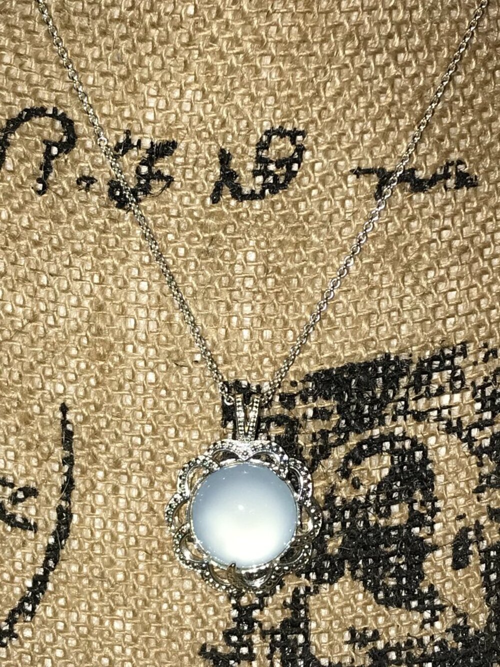 Vintage Avon Moon Magic Faux Moonstone & Silver Floral Frame Necklace & Earrings